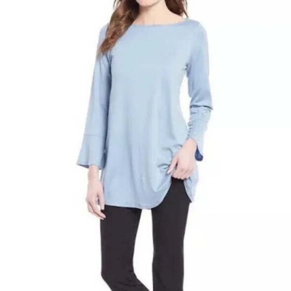 Eileen Fisher Haze Blue Tencel Lyocell Stretch Bell Cuff Tunic Size Small - Picture 2 of 9